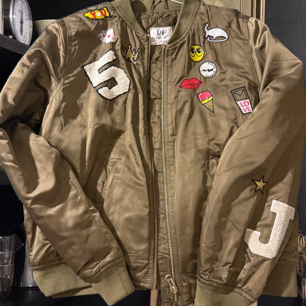 Olive Bomber Jacket with Patches